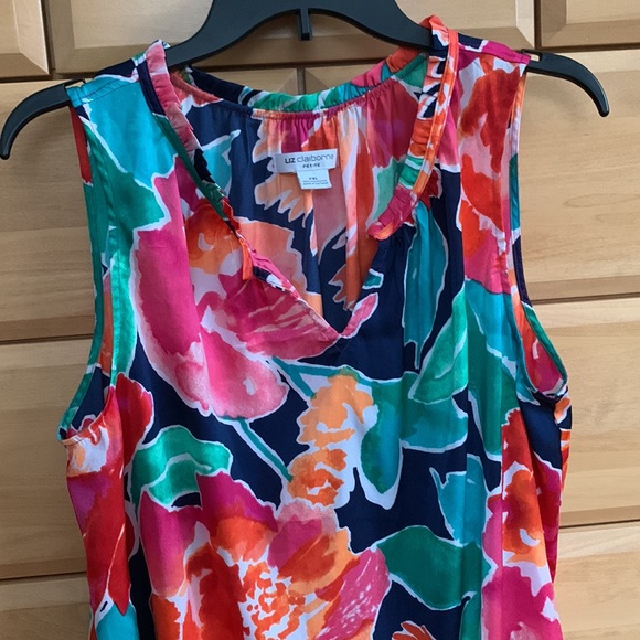 Liz Claiborne Floral Sleeveless V-Neck Top Vibrant Multicolor Like new!! Sz PXL - Picture 4 of 7